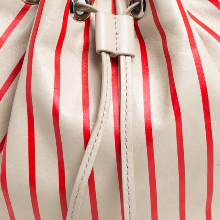 Pre Owned Marc by Marc Jacobs Beige/Red Striped Leather Too Hot To Handle Drawstring Hobo