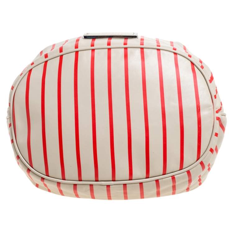 Pre Owned Marc by Marc Jacobs Beige/Red Striped Leather Too Hot To Handle Drawstring Hobo