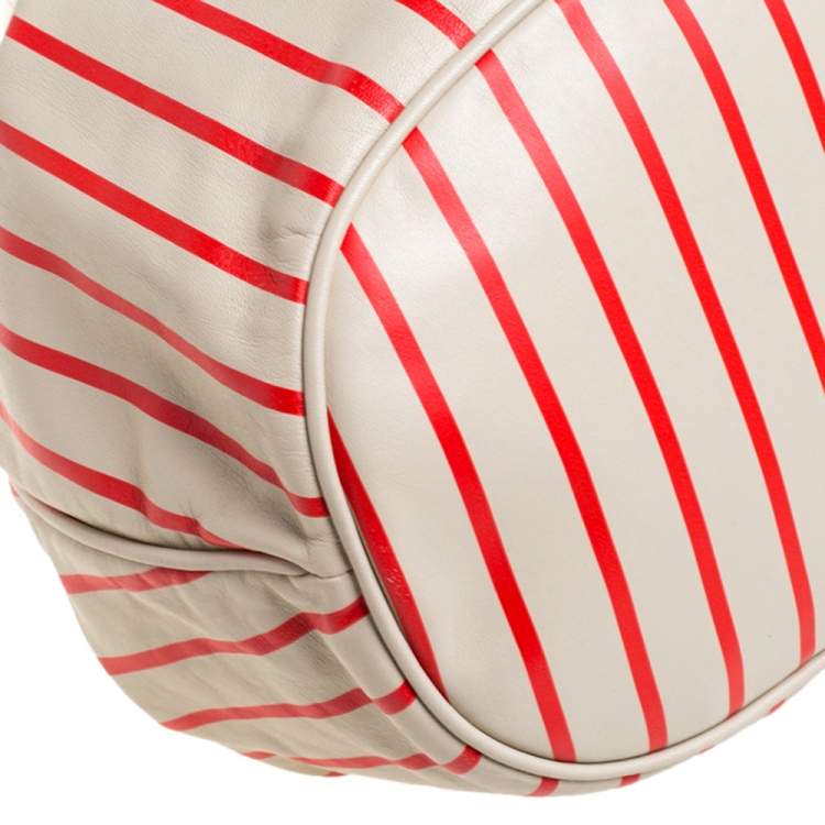 Pre Owned Marc by Marc Jacobs Beige/Red Striped Leather Too Hot To Handle Drawstring Hobo