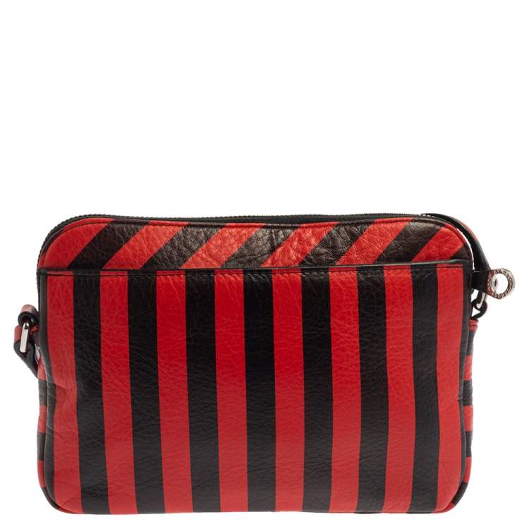 Pre Owned Marc by Marc Jacobs Red/Black Striped Leather Turn Around Dani Crossbody Bag