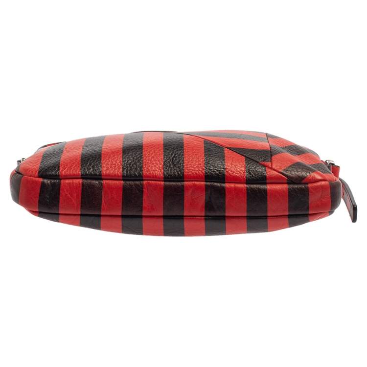 Pre Owned Marc by Marc Jacobs Red/Black Striped Leather Turn Around Dani Crossbody Bag