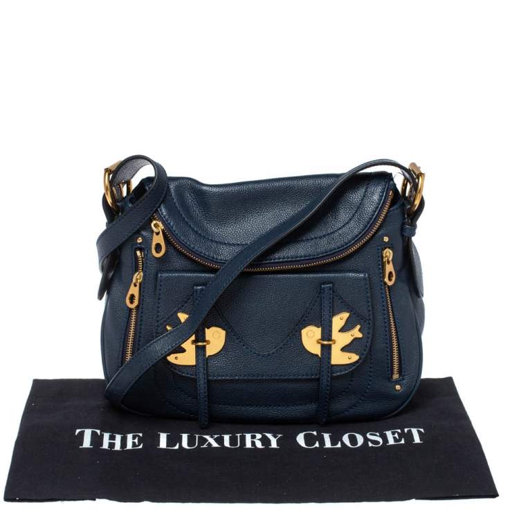 Pre Owned Marc by Marc Jacobs Navy Blue Leather Petal to the Metal Natasha Bird Shoulder Bag