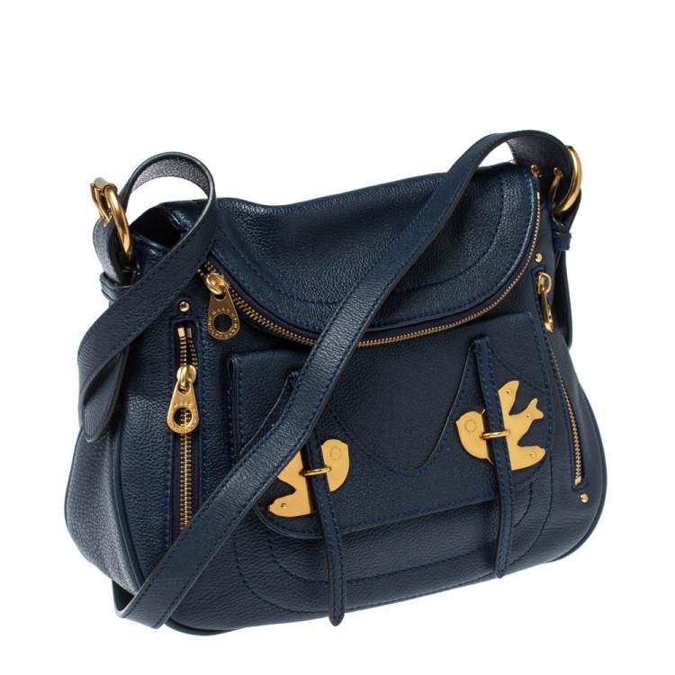 Pre Owned Marc by Marc Jacobs Navy Blue Leather Petal to the Metal Natasha Bird Shoulder Bag