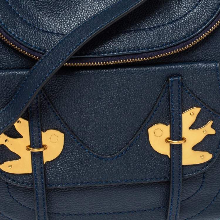 Pre Owned Marc by Marc Jacobs Navy Blue Leather Petal to the Metal Natasha Bird Shoulder Bag