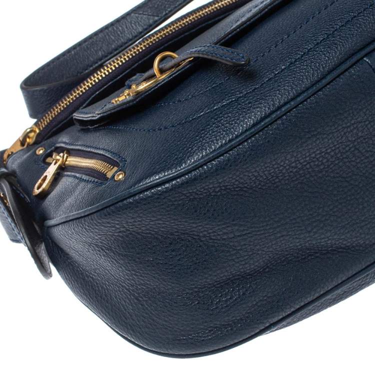 Pre Owned Marc by Marc Jacobs Navy Blue Leather Petal to the Metal Natasha Bird Shoulder Bag