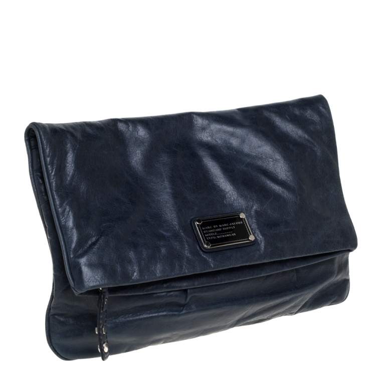 مملوكة مسبقًا Marc by Marc Jacobs Blue Crinkled Leather Foldover Clutch