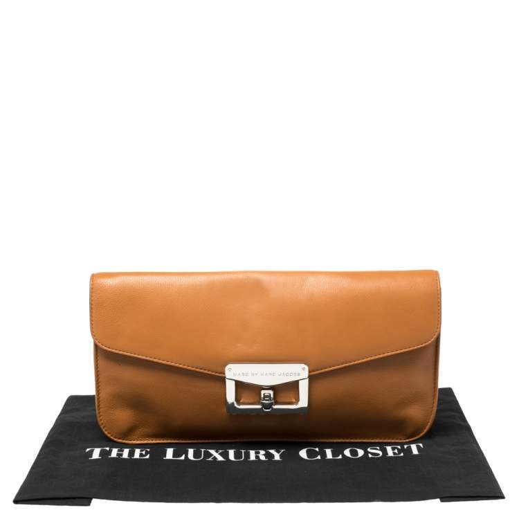 Pre Owned Marc by Marc Jacobs Tan Leather Bianca Envelope Clutch