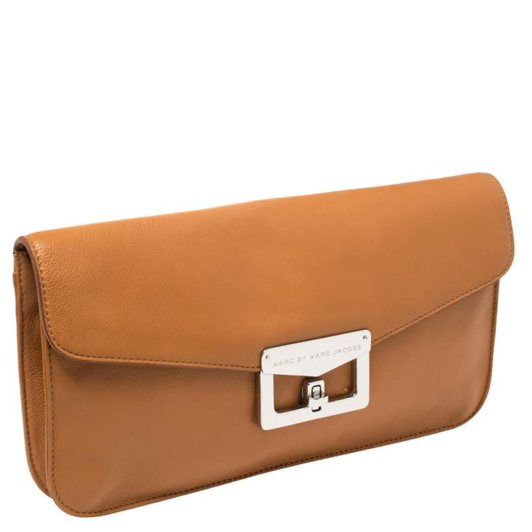 Pre Owned Marc by Marc Jacobs Tan Leather Bianca Envelope Clutch