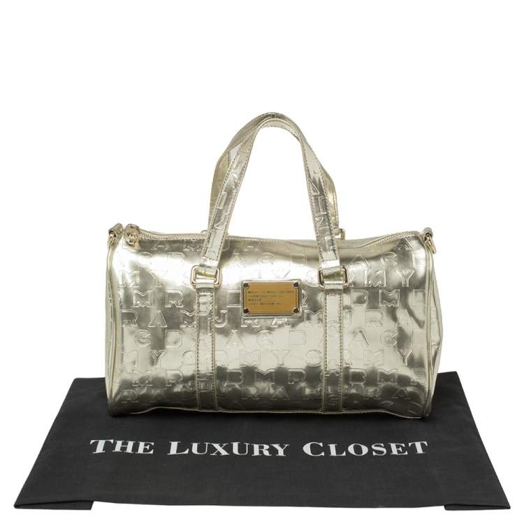 Pre Owned Marc by Marc Jacobs Metallic Gold Embossed Glossy Leather Boston Bag