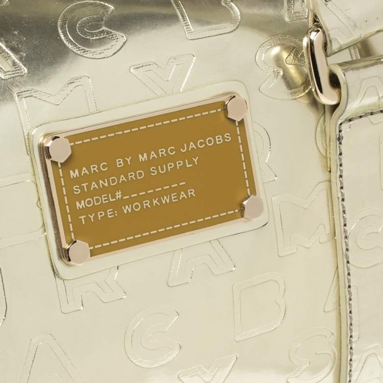 Pre Owned Marc by Marc Jacobs Metallic Gold Embossed Glossy Leather Boston Bag