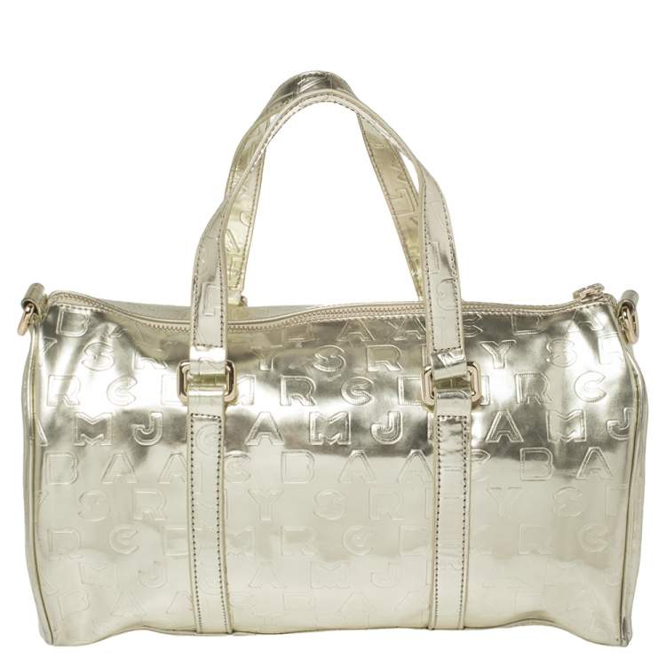 Pre Owned Marc by Marc Jacobs Metallic Gold Embossed Glossy Leather Boston Bag