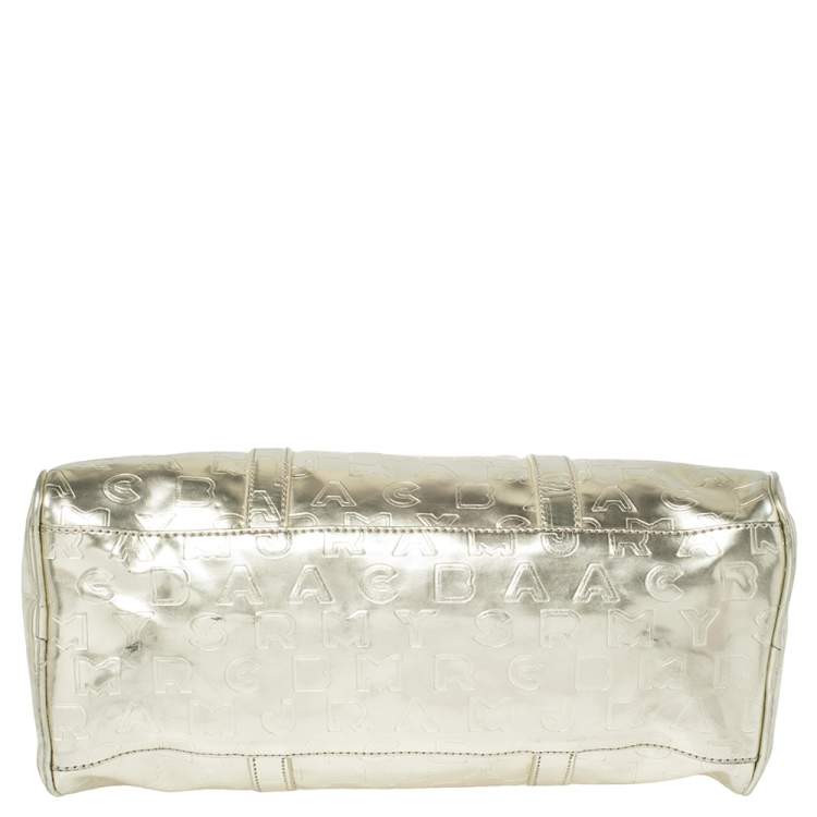 Pre Owned Marc by Marc Jacobs Metallic Gold Embossed Glossy Leather Boston Bag
