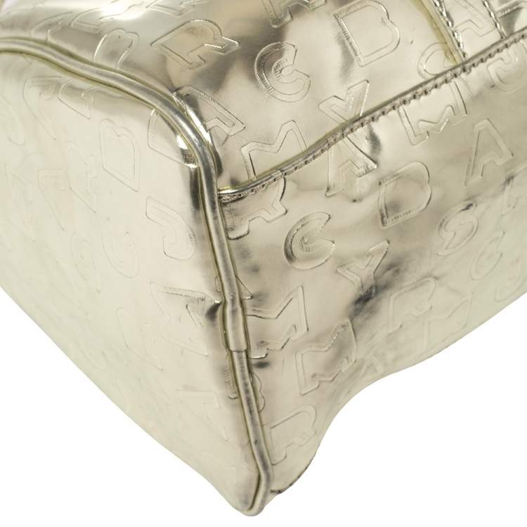 Pre Owned Marc by Marc Jacobs Metallic Gold Embossed Glossy Leather Boston Bag
