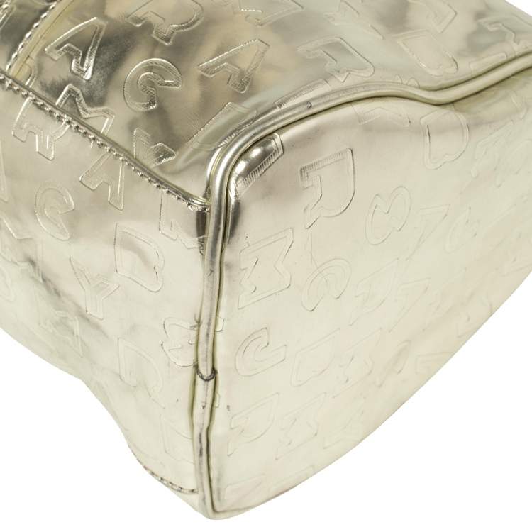 Pre Owned Marc by Marc Jacobs Metallic Gold Embossed Glossy Leather Boston Bag