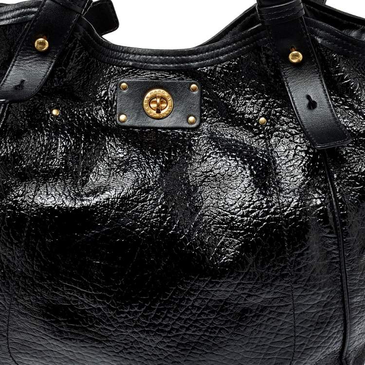 Pre Owned Marc by Marc Jacobs Black Patent and Leather Turnlock Shoulder Bag