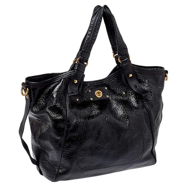 Pre Owned Marc by Marc Jacobs Black Patent and Leather Turnlock Shoulder Bag