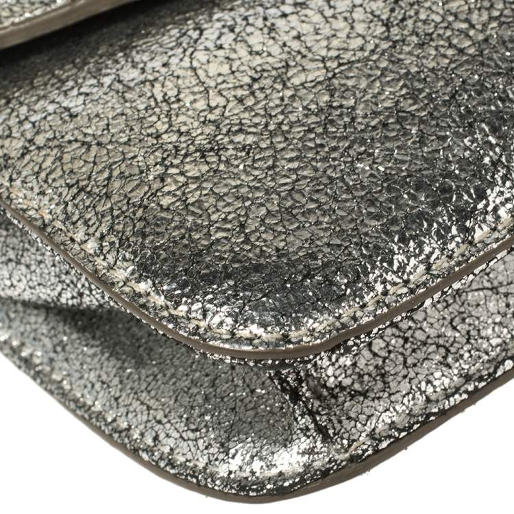 Pre Owned Marc by Marc Jacobs Silver Crackled Leather Shoulder Bag