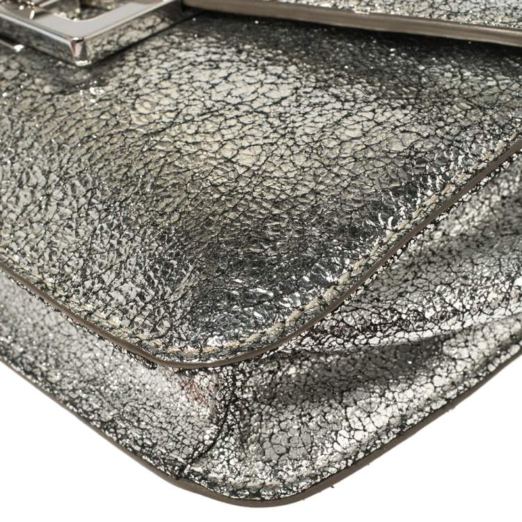 Pre Owned Marc by Marc Jacobs Silver Crackled Leather Shoulder Bag