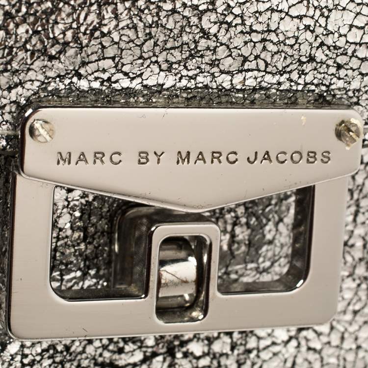 Pre Owned Marc by Marc Jacobs Silver Crackled Leather Shoulder Bag