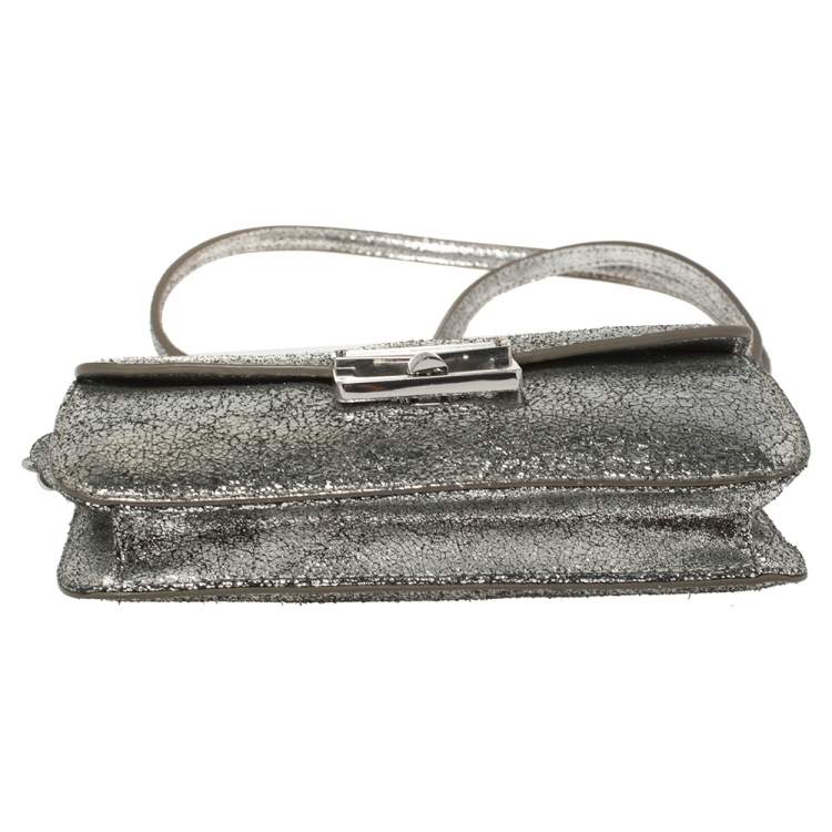 Pre Owned Marc by Marc Jacobs Silver Crackled Leather Shoulder Bag