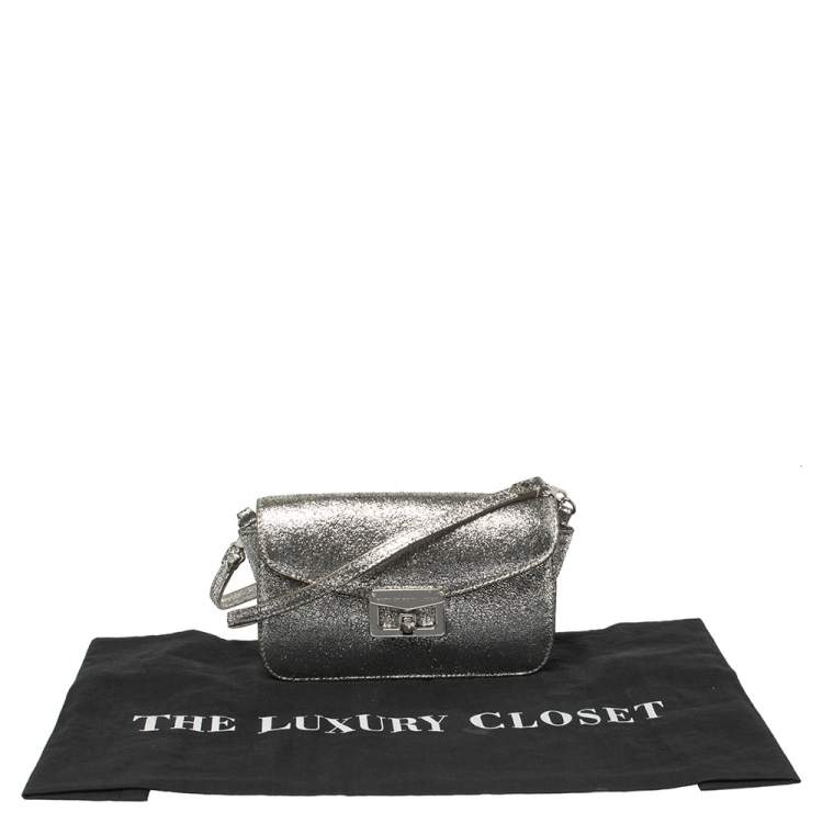 Pre Owned Marc by Marc Jacobs Silver Crackled Leather Shoulder Bag