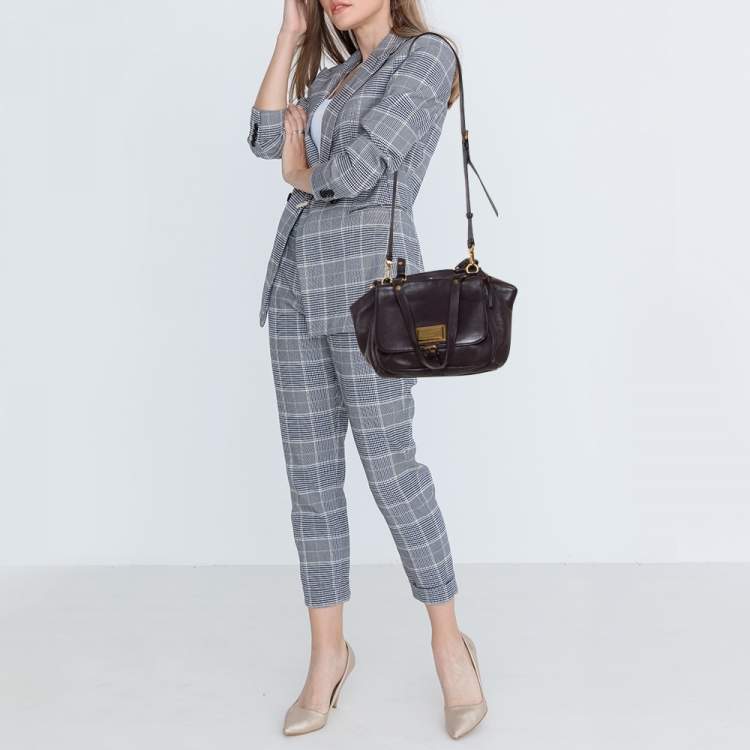 Pre Owned Marc by Marc Jacobs Plum Leather Front Pocket Satchel