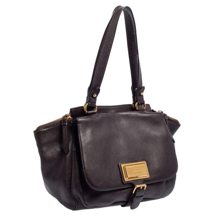 Pre Owned Marc by Marc Jacobs Plum Leather Front Pocket Satchel