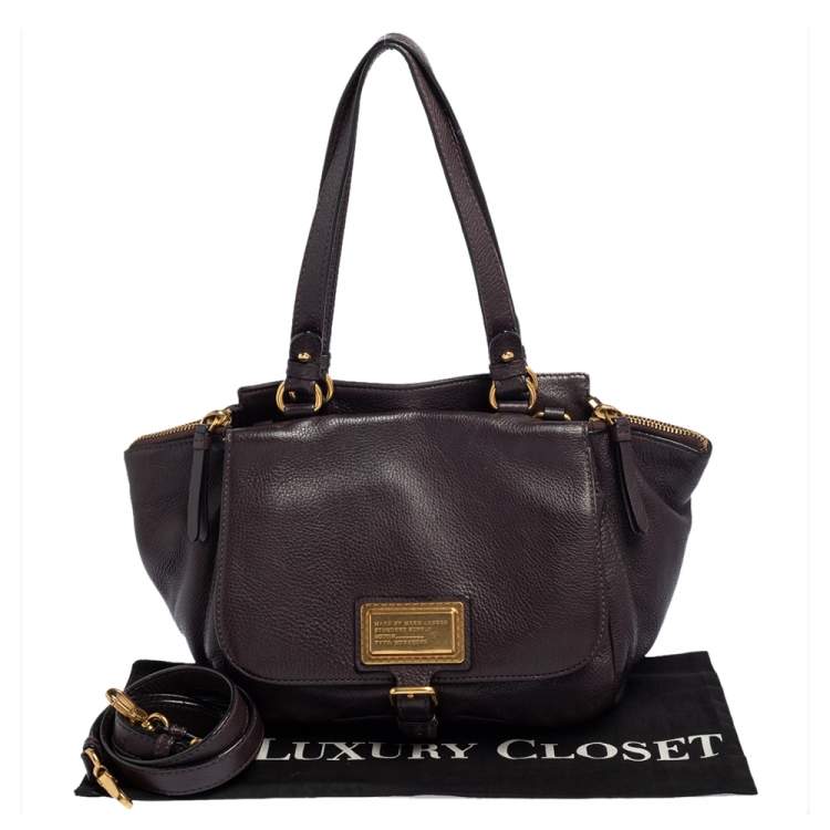Pre Owned Marc by Marc Jacobs Plum Leather Front Pocket Satchel