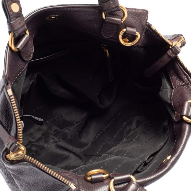 Pre Owned Marc by Marc Jacobs Plum Leather Front Pocket Satchel
