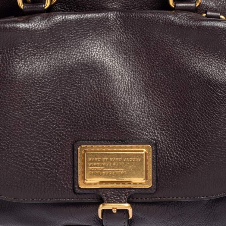 Pre Owned Marc by Marc Jacobs Plum Leather Front Pocket Satchel