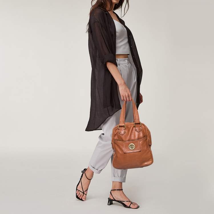 Pre Owned Marc by Marc Jacobs Brown Leather Turnlock Pocket Satchel 
