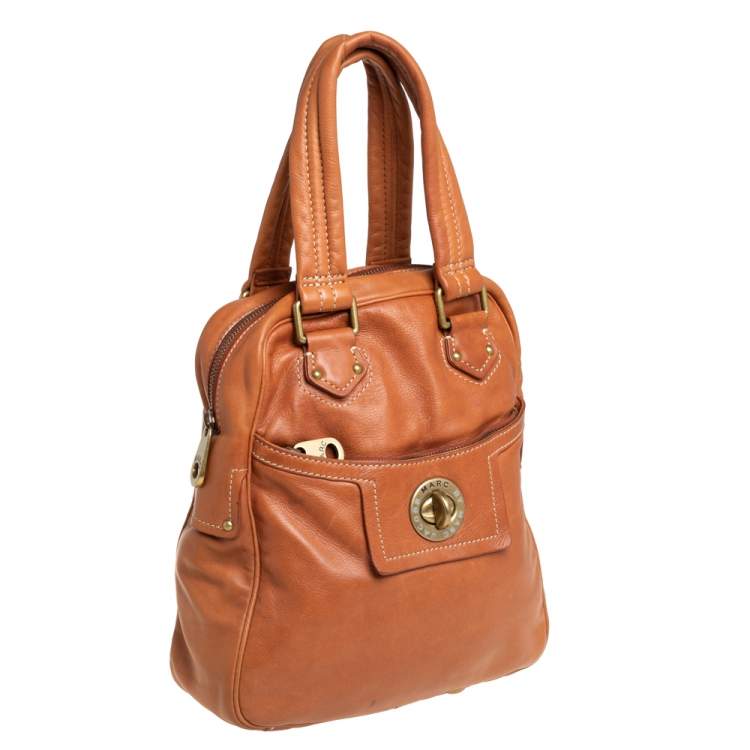 Pre Owned Marc by Marc Jacobs Brown Leather Turnlock Pocket Satchel 