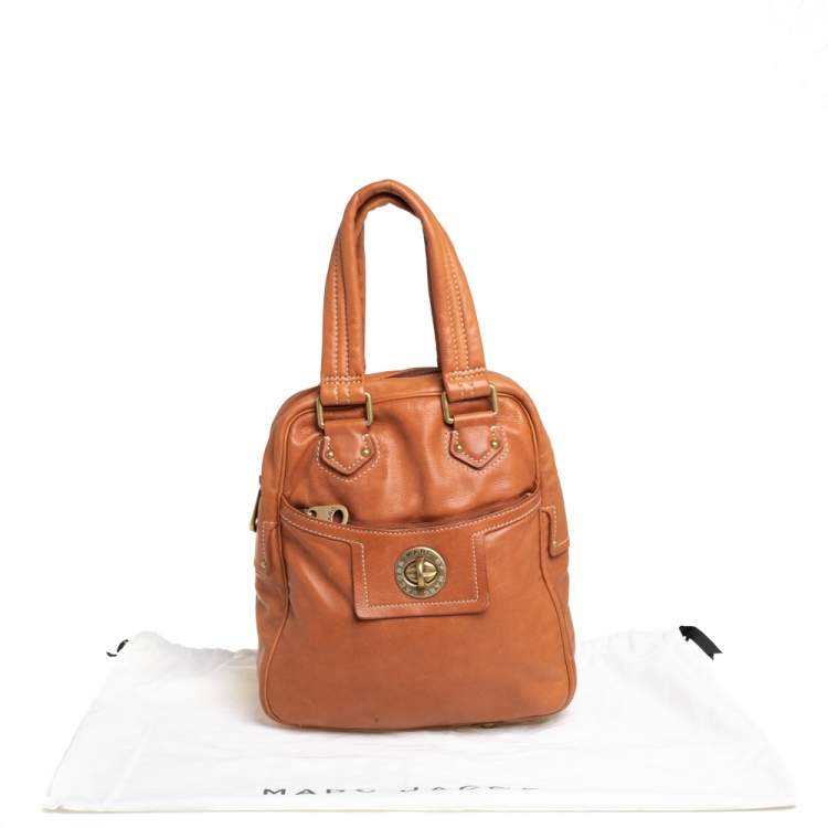 Pre Owned Marc by Marc Jacobs Brown Leather Turnlock Pocket Satchel 