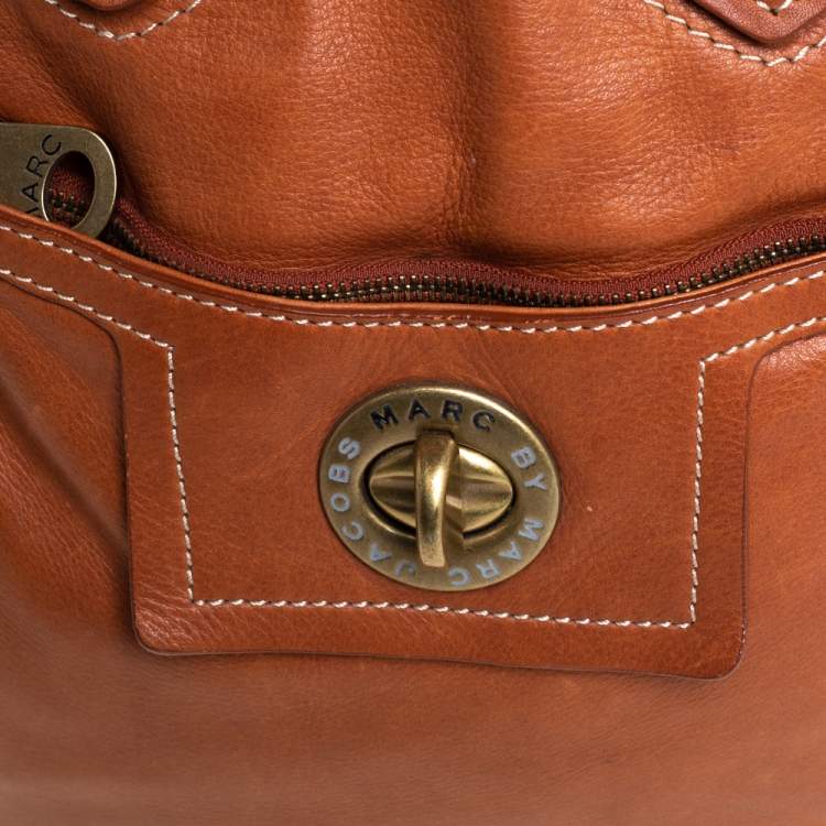Pre Owned Marc by Marc Jacobs Brown Leather Turnlock Pocket Satchel 