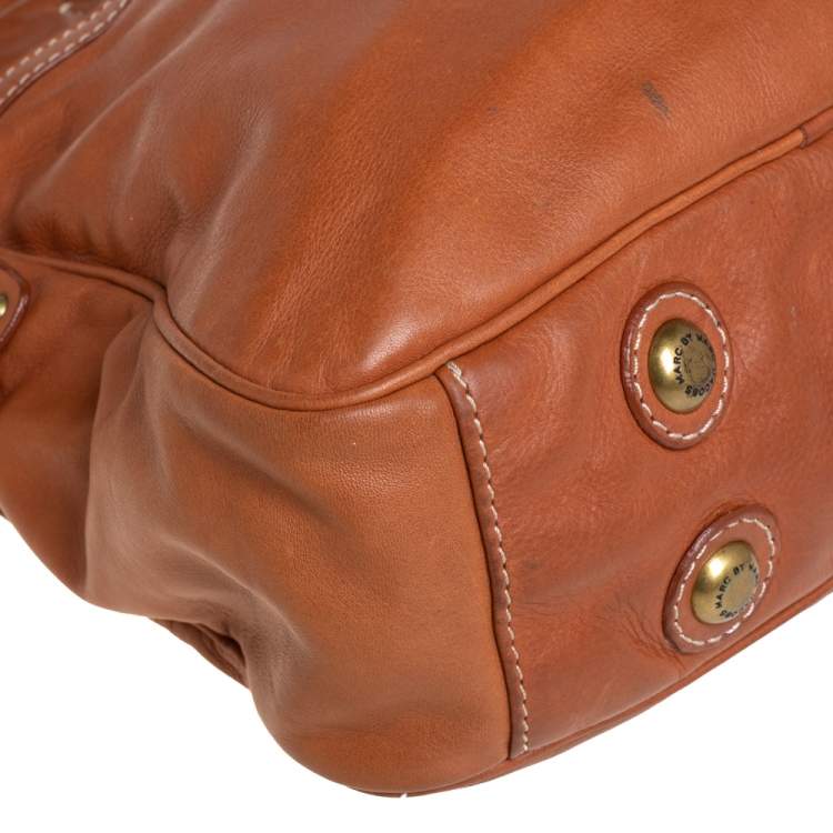 Pre Owned Marc by Marc Jacobs Brown Leather Turnlock Pocket Satchel 
