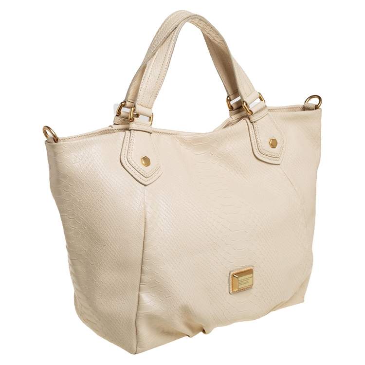 Pre Owned Marc by Marc Jacobs Beige Python Embossed Leather Shopper Tote