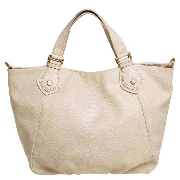 Pre Owned Marc by Marc Jacobs Beige Python Embossed Leather Shopper Tote