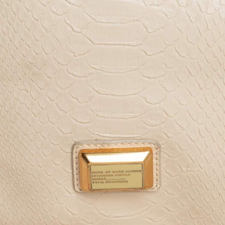 Pre Owned Marc by Marc Jacobs Beige Python Embossed Leather Shopper Tote