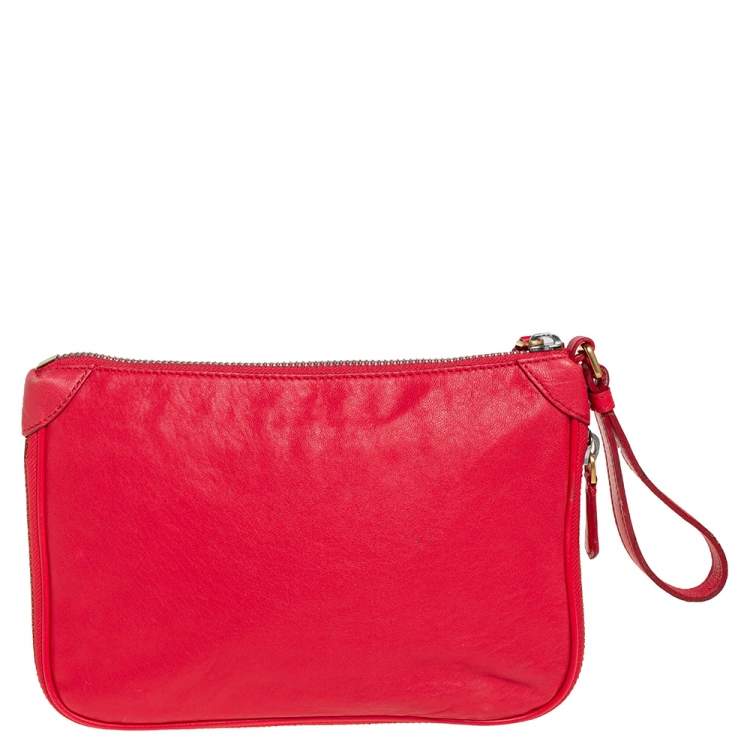 Pre Owned Marc by Marc Jacobs Red Leather Classic Q Wristlet Clutch