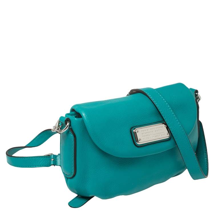 Pre Owned Marc by Marc Jacobs Aqua Blue Leather Crossbody Bag