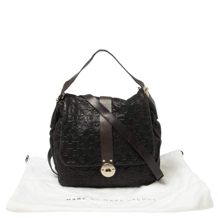 Pre Owned Marc By Marc Jacobs Navy Blue Dreamy Embossed Logo Leather Puckered Mouse Hobo