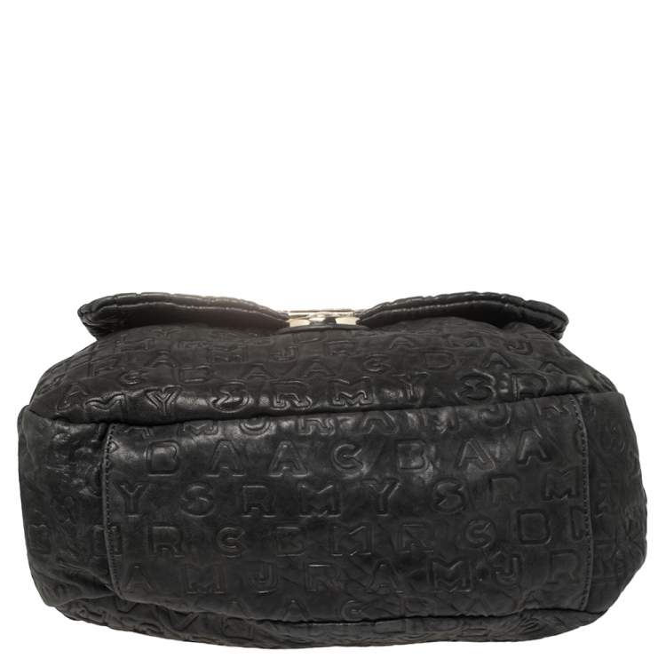 Pre Owned Marc By Marc Jacobs Navy Blue Dreamy Embossed Logo Leather Puckered Mouse Hobo