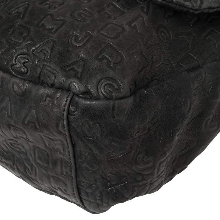 Pre Owned Marc By Marc Jacobs Navy Blue Dreamy Embossed Logo Leather Puckered Mouse Hobo