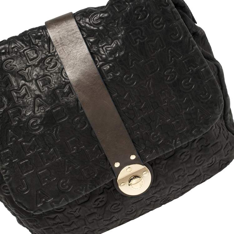 Pre Owned Marc By Marc Jacobs Navy Blue Dreamy Embossed Logo Leather Puckered Mouse Hobo
