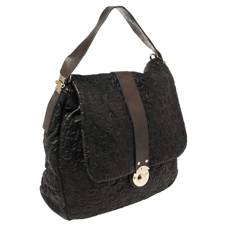 Pre Owned Marc By Marc Jacobs Navy Blue Dreamy Embossed Logo Leather Puckered Mouse Hobo