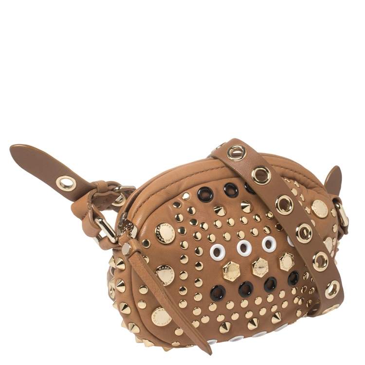 Pre Owned Marc by Marc Jacobs Tan Leather Studded Round Crossbody Bag