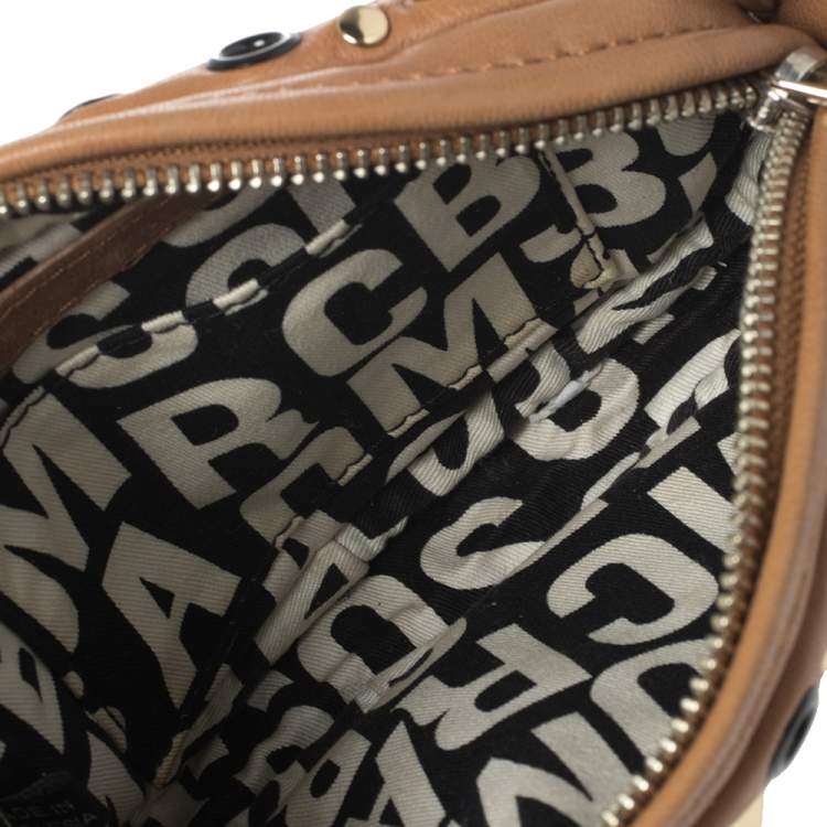 Pre Owned Marc by Marc Jacobs Tan Leather Studded Round Crossbody Bag