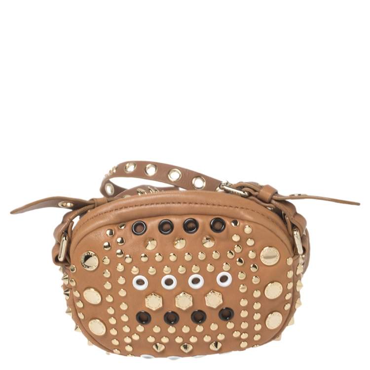 Pre Owned Marc by Marc Jacobs Tan Leather Studded Round Crossbody Bag