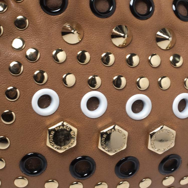 Pre Owned Marc by Marc Jacobs Tan Leather Studded Round Crossbody Bag