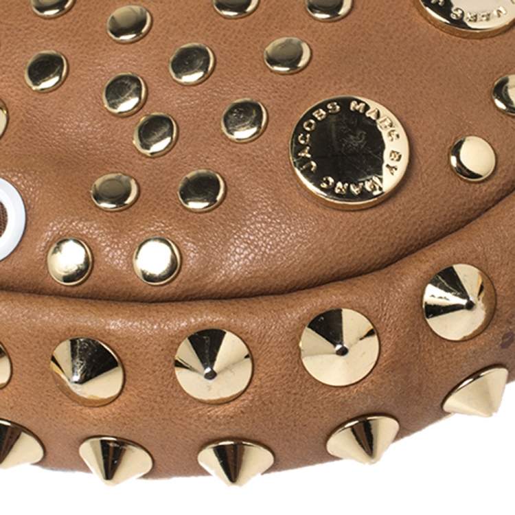 Pre Owned Marc by Marc Jacobs Tan Leather Studded Round Crossbody Bag